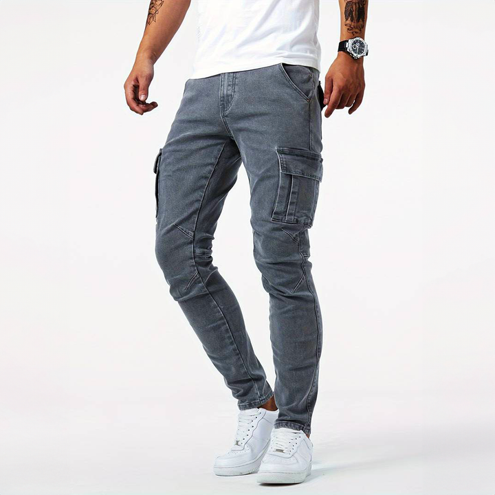 Herre cargo jeans stretchy bukser med lommer
