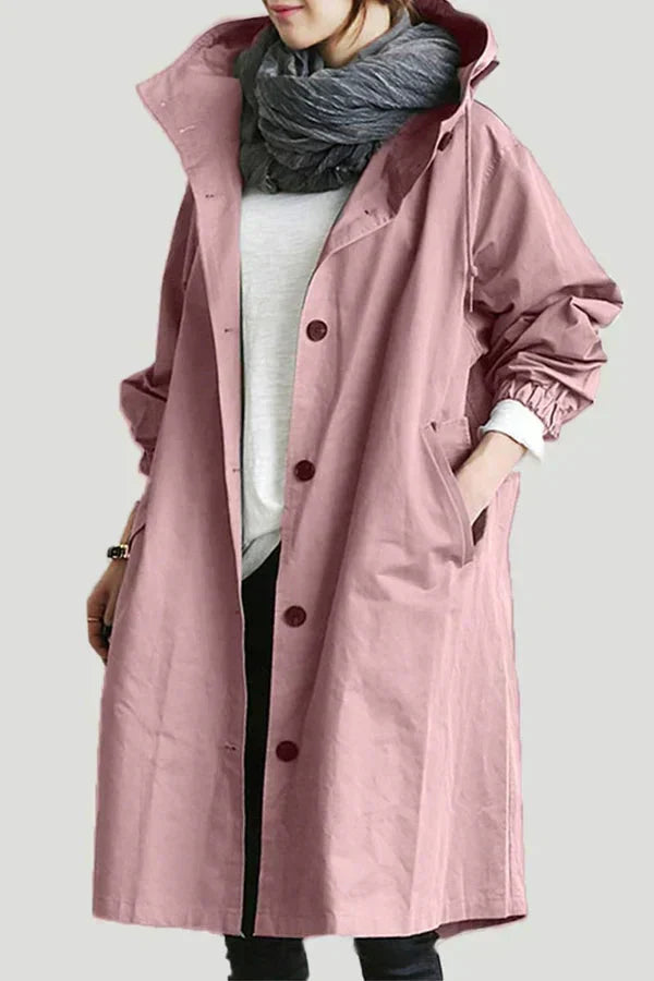 Dame trenchcoat med hætte og taljejustering