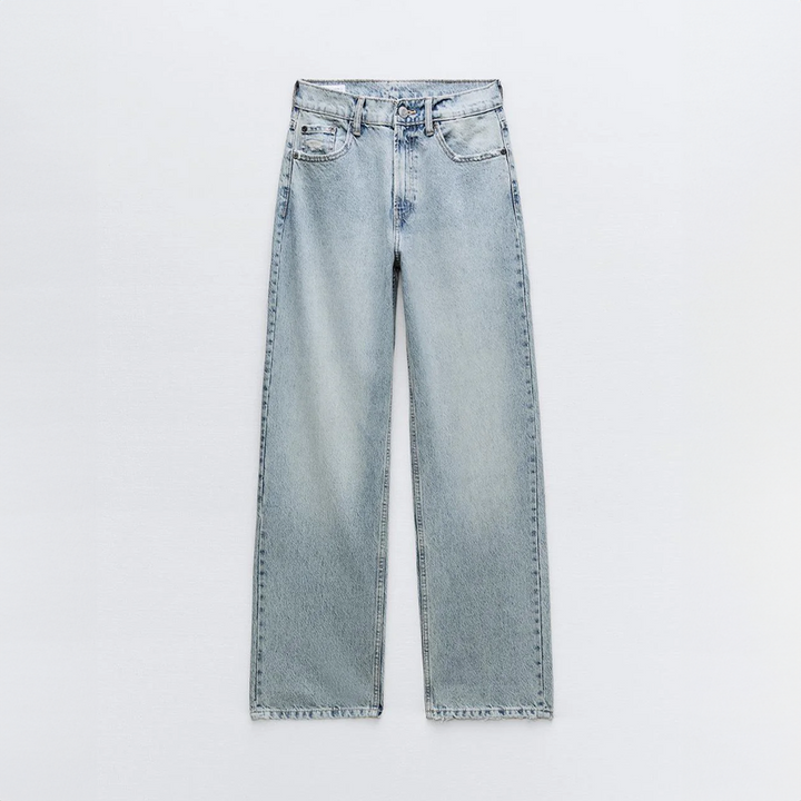 Dame jeans med høj talje og patchwork detalje