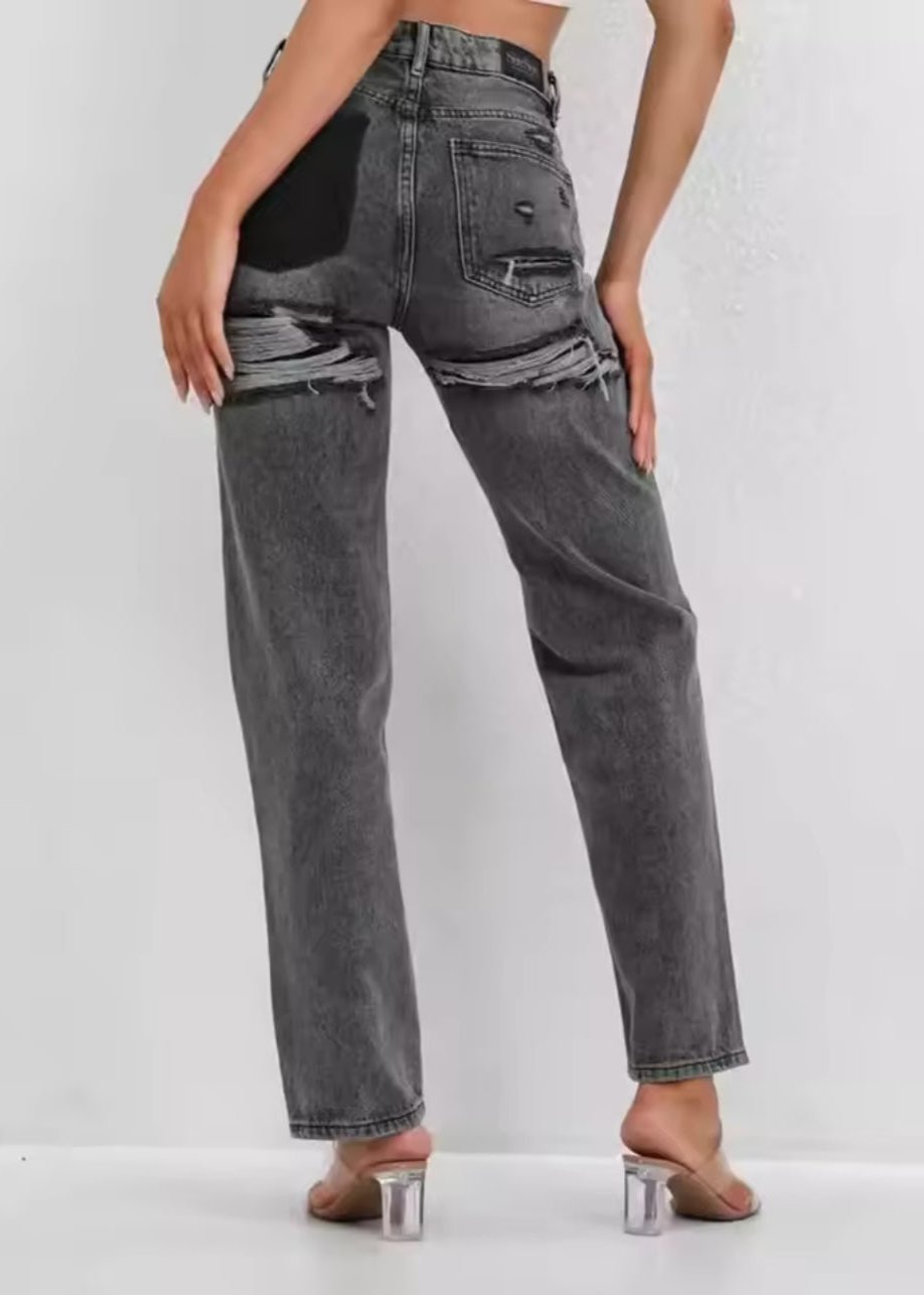Dame jeans med høj talje og patchwork detalje