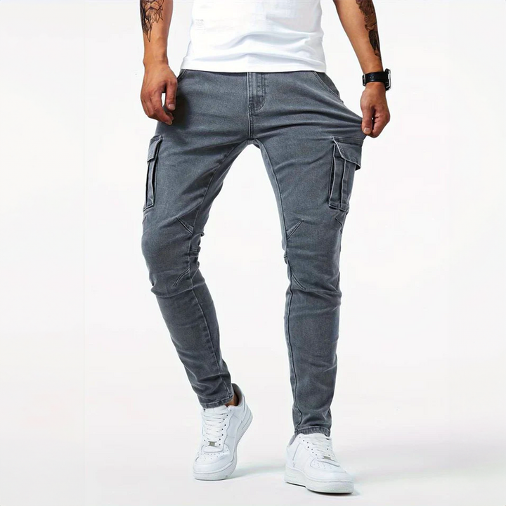 Herre cargo jeans stretchy bukser med lommer