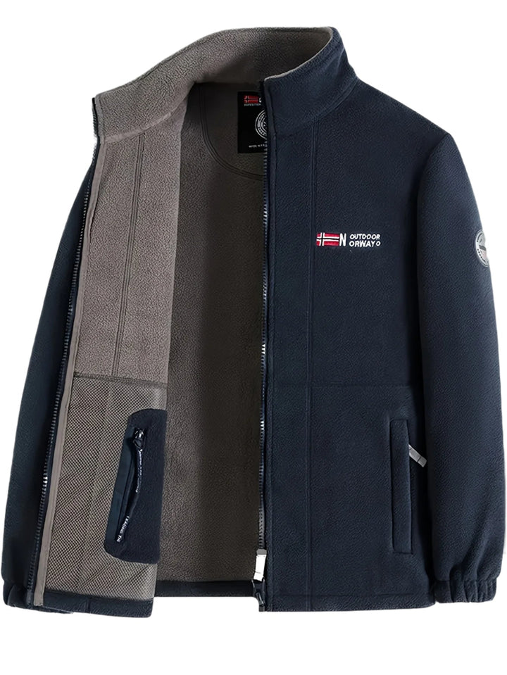 Herre fleecejakke med krave – varm og blød outdoor jakke