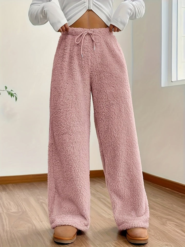 Dames bukser i teddyfleece med elastisk talje