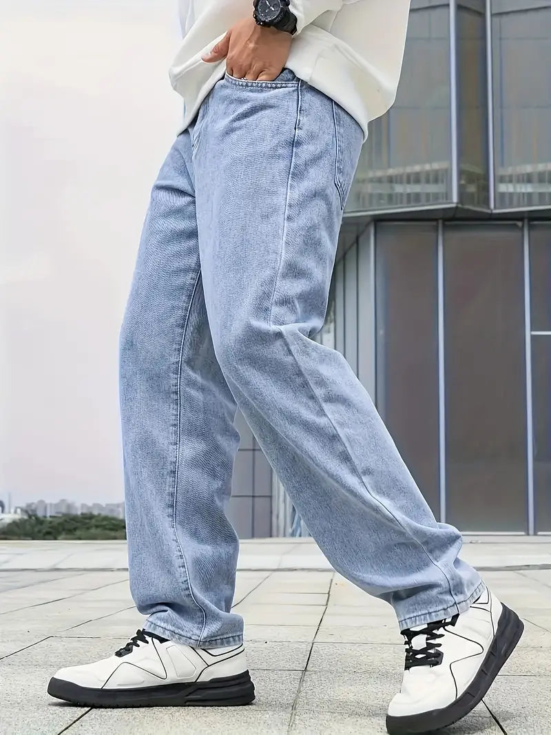 Herre straight leg jeans lysvaskede denim bukser