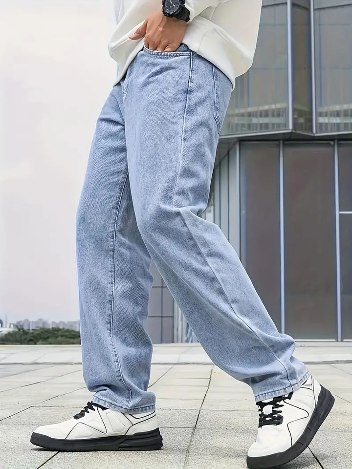 Herre straight leg jeans lysvaskede denim bukser
