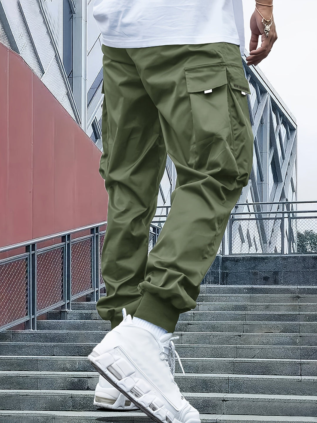 Herre cargo joggebukser med sidelommer og elastisk kant