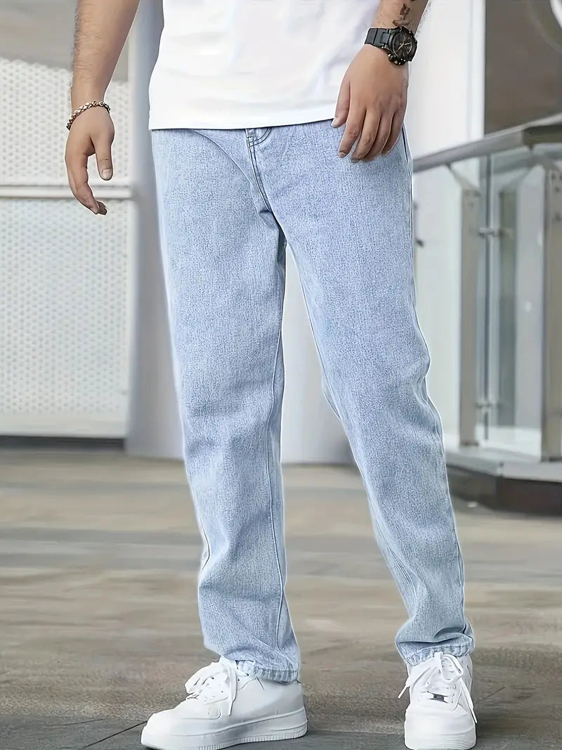 Herre straight leg jeans lysvaskede denim bukser