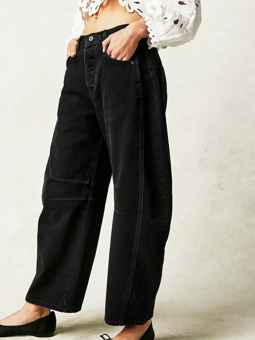 Damejeans med leopardprint og tøndemønster