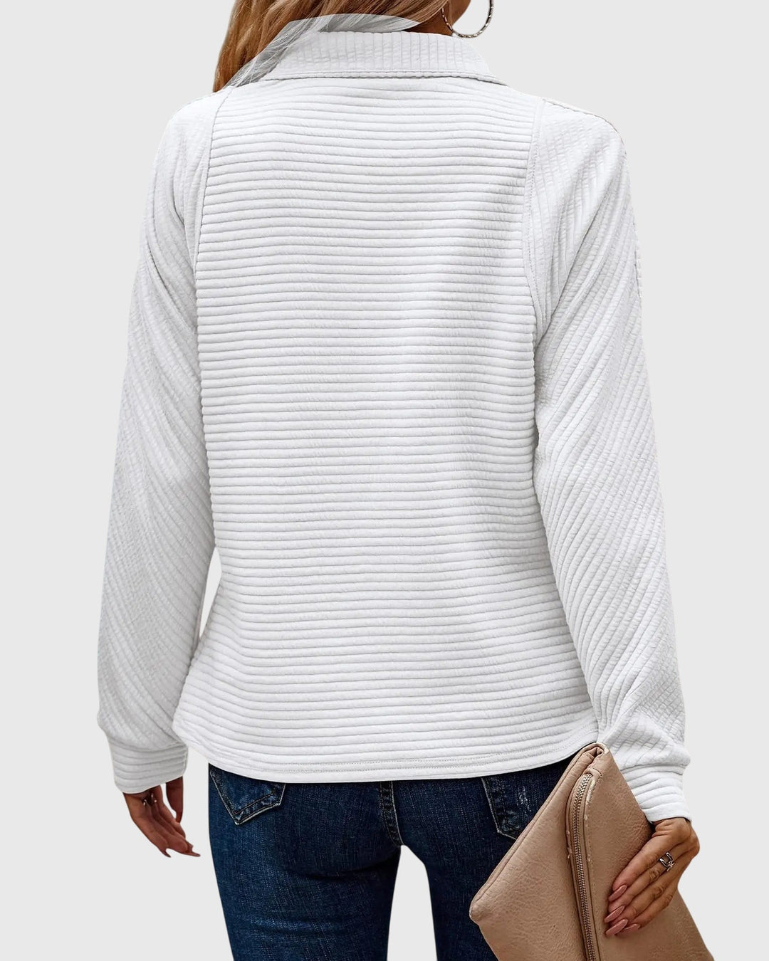 Dame sweater med lynlås og v-hals