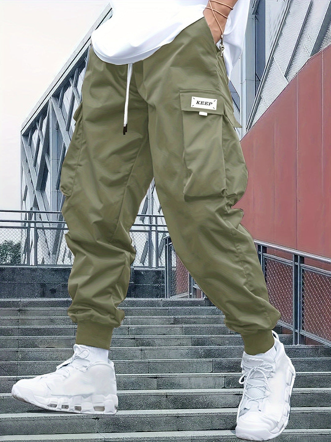 Herre cargo joggebukser med sidelommer og elastisk kant