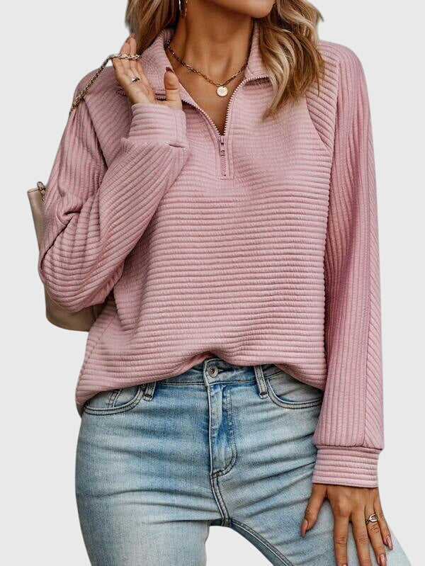 Dame sweater med lynlås og v-hals