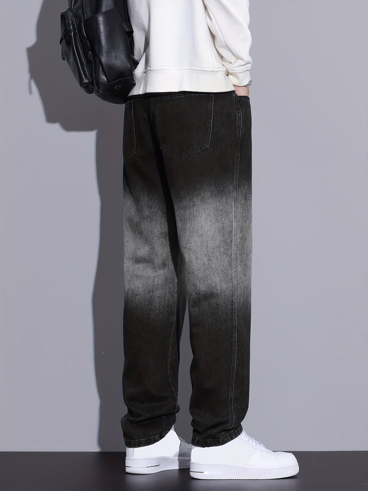 Herrejeans med farveblokdesign og lige ben