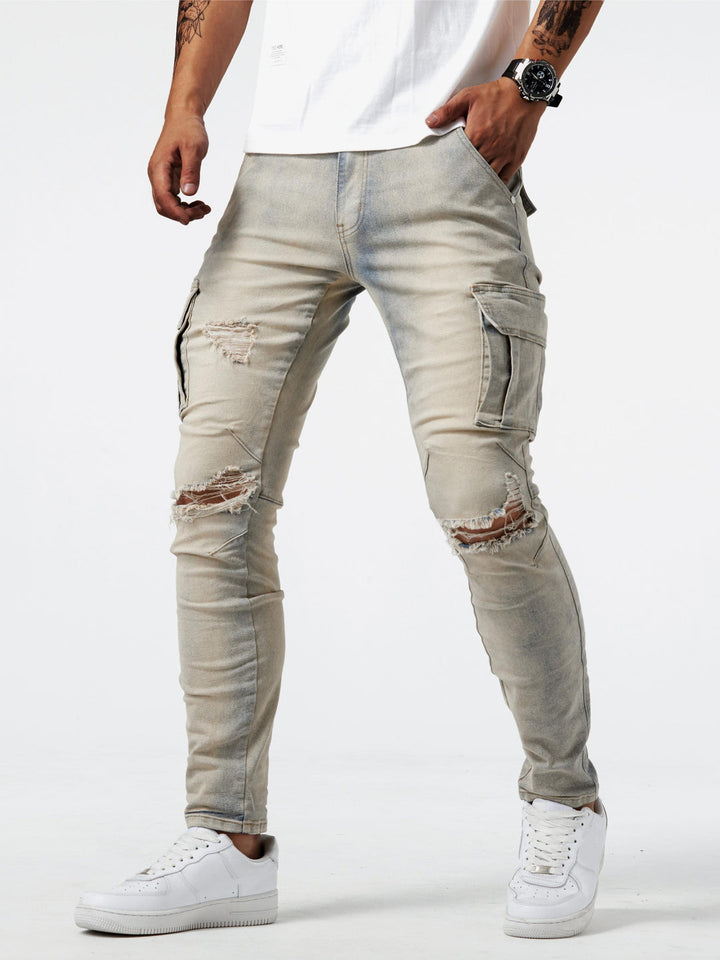 Herre cargo bukser – slim fit stretch bukser med lommer