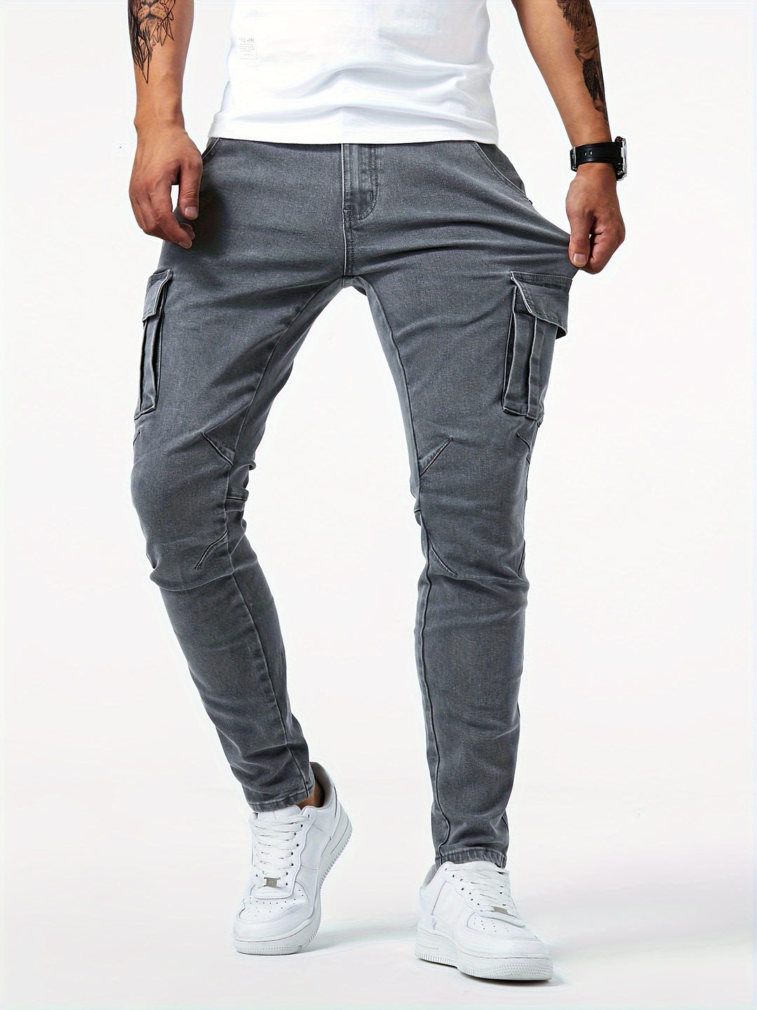 Herre cargo bukser – slim fit stretch bukser med lommer