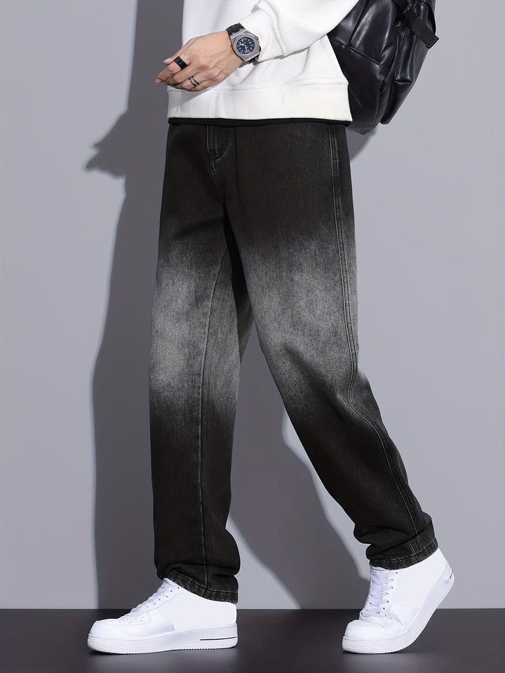 Herrejeans med farveblokdesign og lige ben