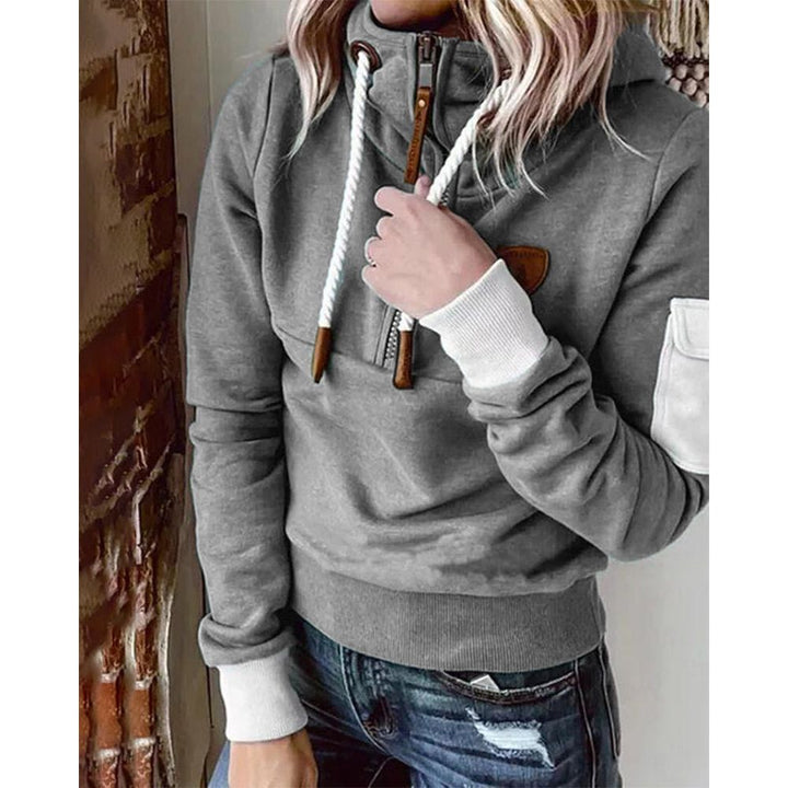 Dame hættetrøje sporty hoodie med lynlås og lomme på ærmet