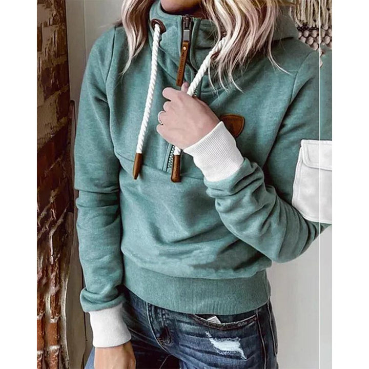 Dame hættetrøje sporty hoodie med lynlås og lomme på ærmet