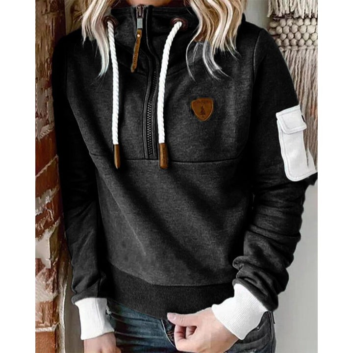 Dame hættetrøje sporty hoodie med lynlås og lomme på ærmet