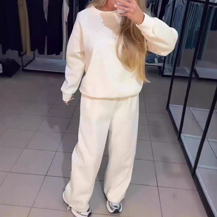 Dame sweatshirt og joggingbukser sæt med strass detaljer