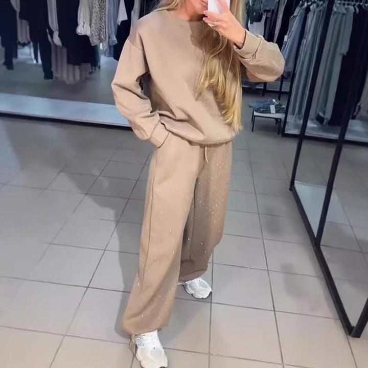 Dame sweatshirt og joggingbukser sæt med strass detaljer
