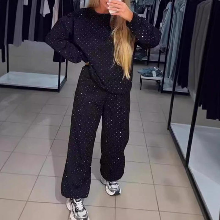 Dame sweatshirt og joggingbukser sæt med strass detaljer