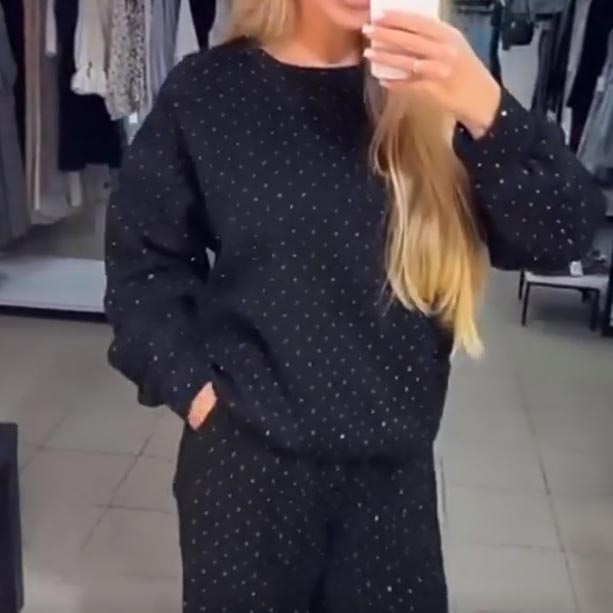 Dame sweatshirt og joggingbukser sæt med strass detaljer