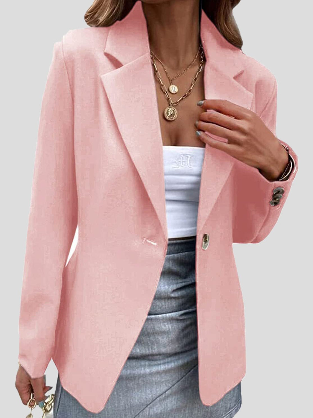 Dame blazer med revers og én knap