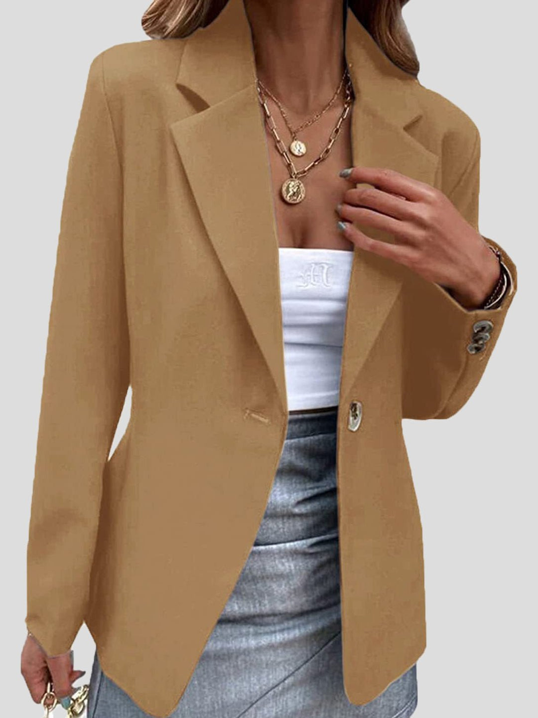 Dame blazer med revers og én knap