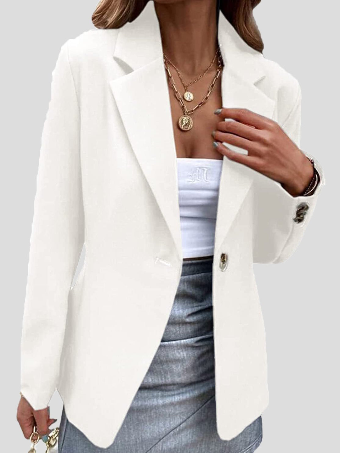 Dame blazer med revers og én knap